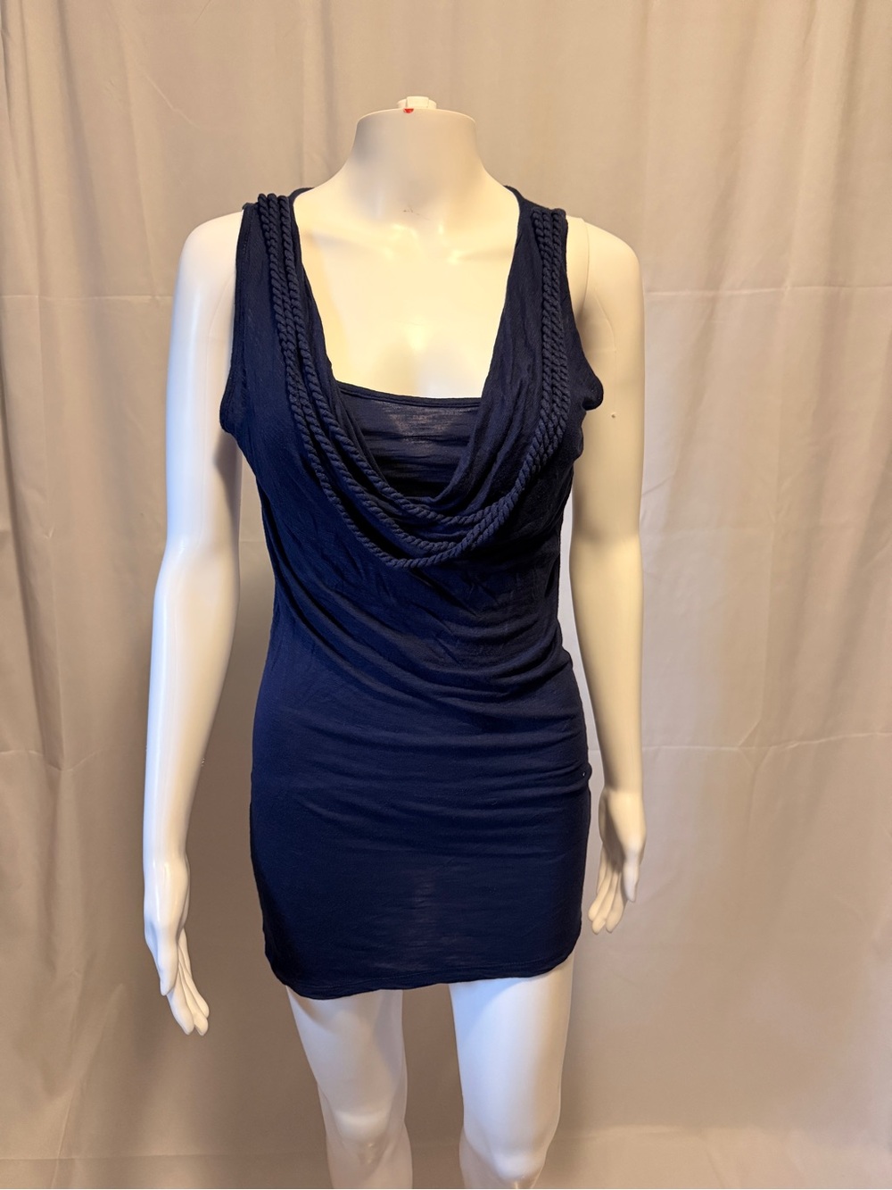 Motivi Navy Blue Rope-Detail Cowl Neck Dress
